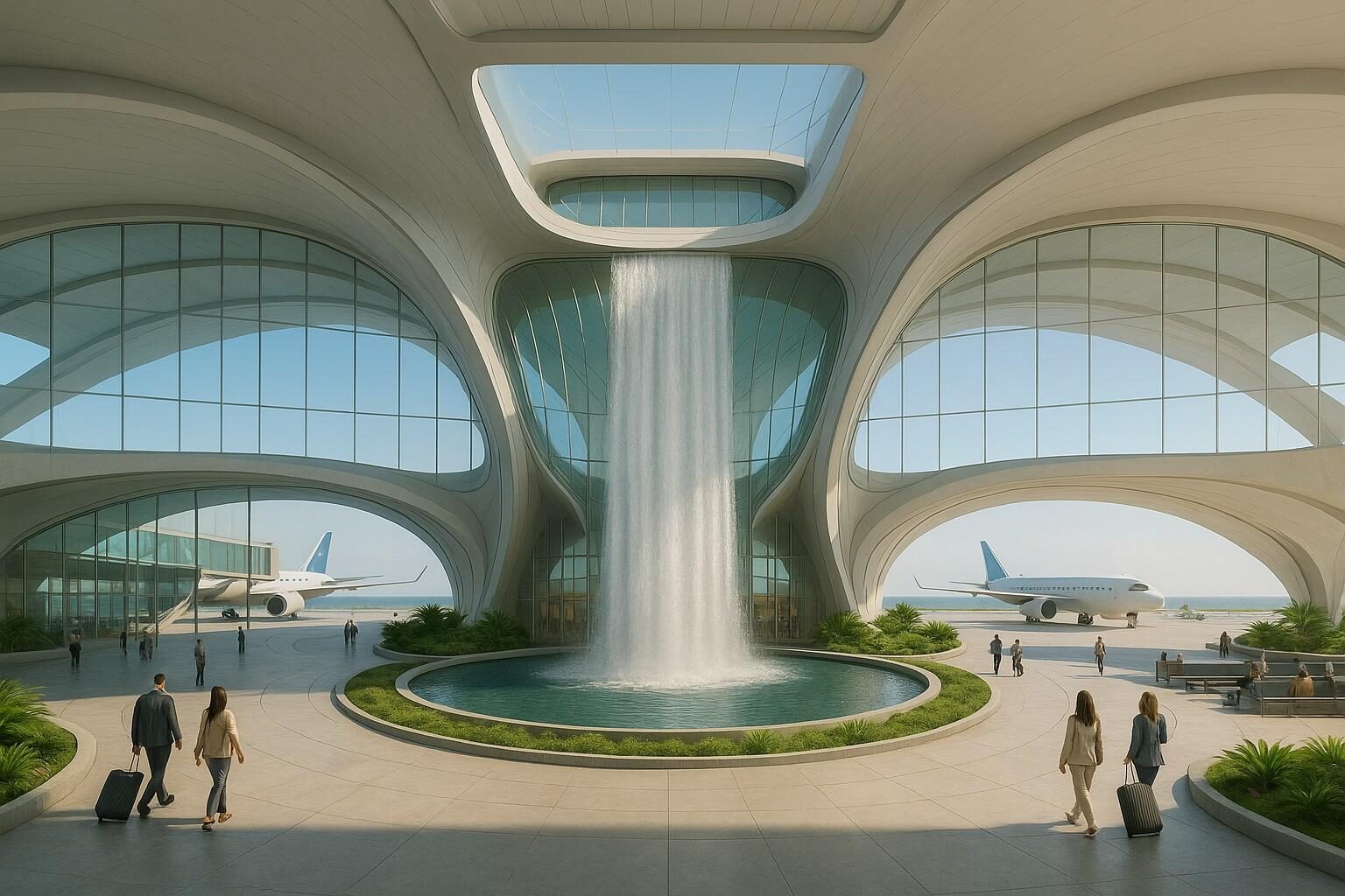 NBIA terminal interior with waterfall